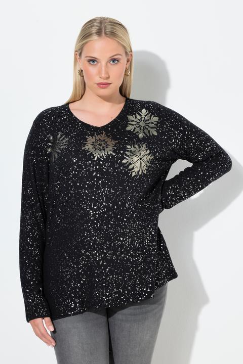 Produktbild Ulla Popken Sweatshirt, Metallic-Druck, V-Ausschnitt, Langarm (60)