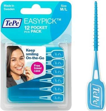 Produktbild TePe Zahnseide Picks EasyPicks M/L Blau 12er-Pack