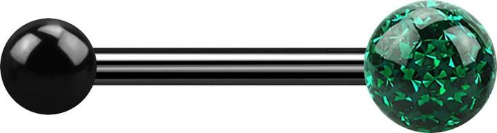 Actual product image Star Piercing Barbell schwarz mit Kugel und Kristallkugel grün Epoxy Schutzschicht (without brass, Titanium)