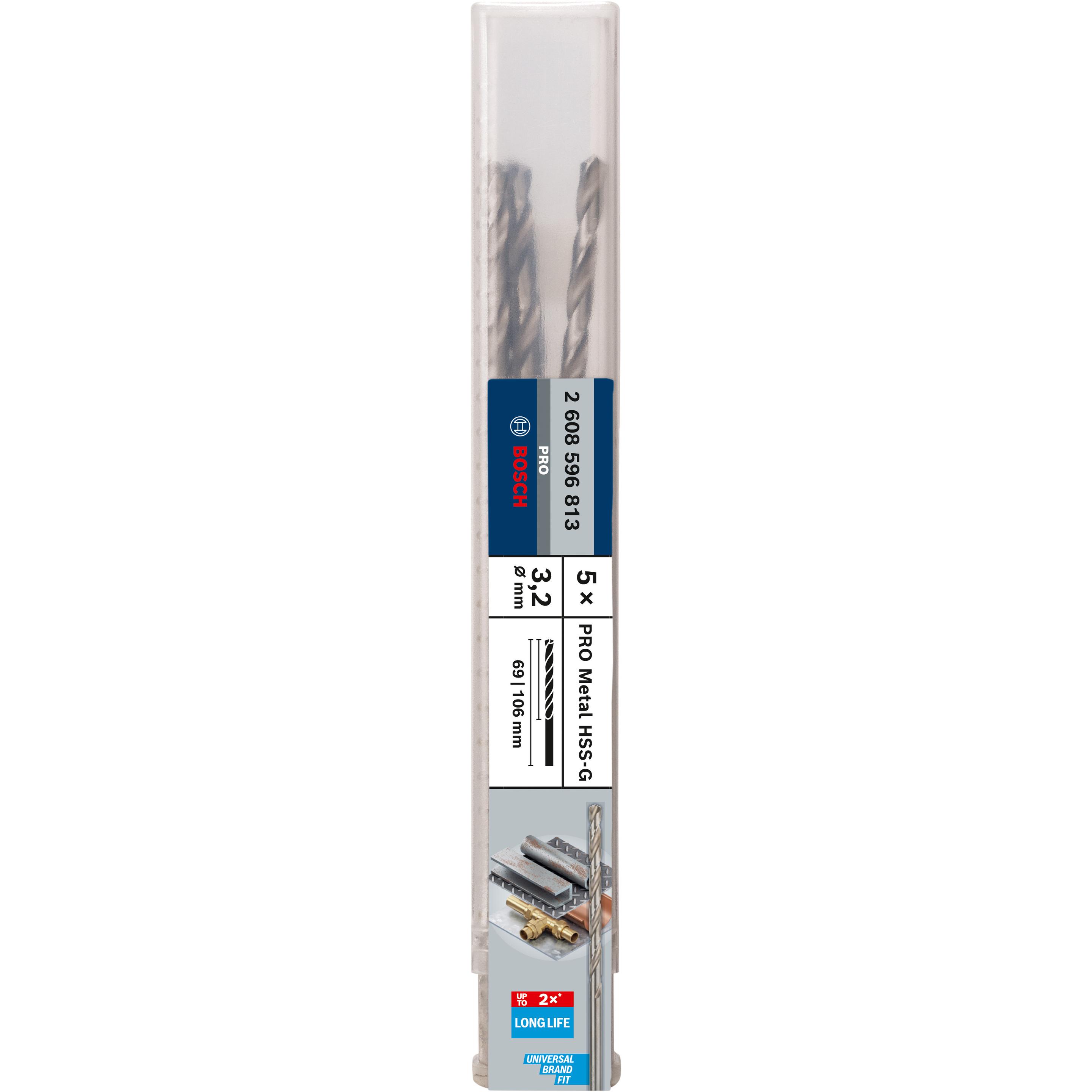 Thumbnail - Bosch Professional Zubehör, Bohrereinsatz, PRO Metal HSS-G Spiralbohrer, 3,2 x 69 x 106 mm (3.2 mm)