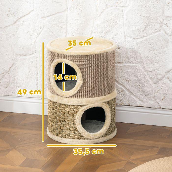 Produktbild Swisshandel24 Kratztonne, 49 cm hoch, Ø35,5 cm, Plüschrand, Khaki+Kaffee (49 cm, Khaki+Kaffee)