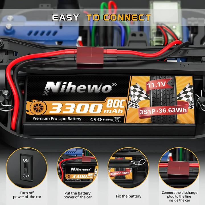 Immagine prodotto Nihewo 3S LiPo Akku-Set für RC Modelle (11.10 V, 3300 mAh)