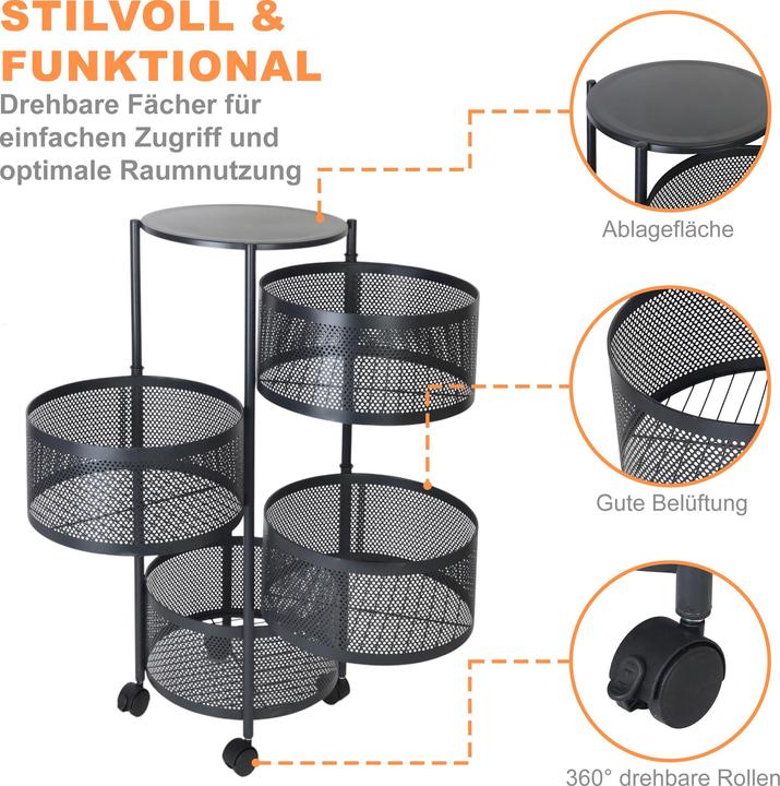 Image du produit Relaxdays Küchenwagen mit drehbaren Fächern