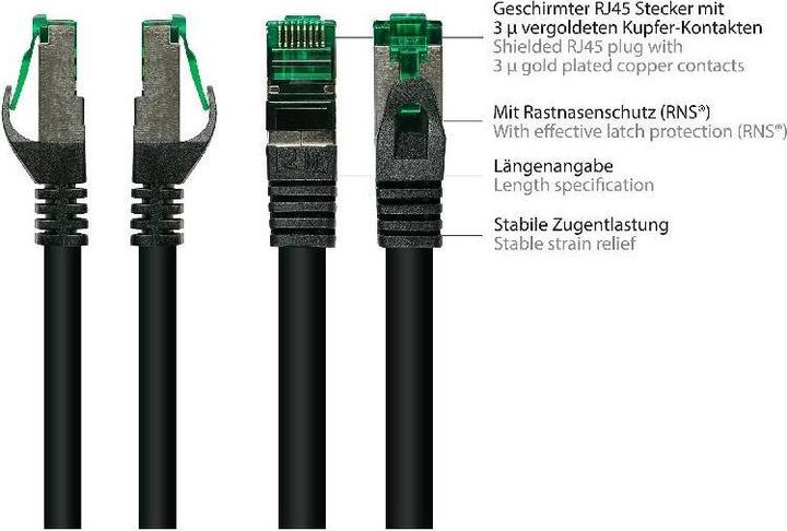 Produktbild Good Connections RNS® Patchkabel mit Rastnasenschutz, Outdoor (IP66), Cat.6A, S/FTP, PiMF, 500MHz, CU, schwarz, 15... (S/FTP, CAT6a, 15 m)