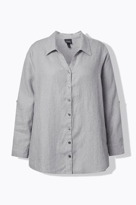 Ulla Popken Bluse, Leinen, offener Kragen, Langarm (58)
