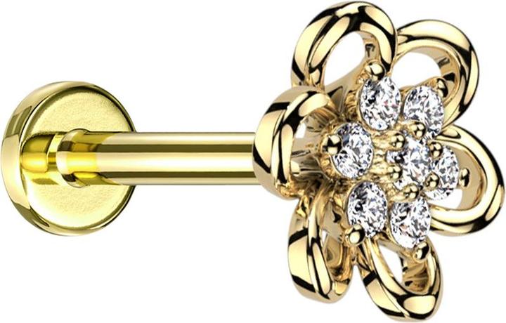 Star Piercing Micro Labret Innengewinde vergoldet hohle Blume Kristalle silber (ohne Messing, Chirurgenstahl 316L)
