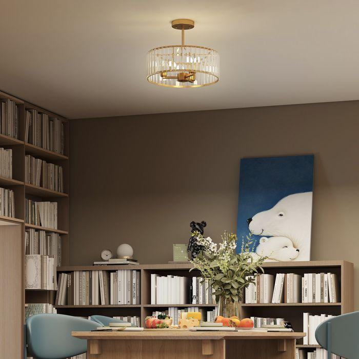 Actual product image Swisshandel24 Deckenlampe, Kristallschirm, 3 Glühbirnen, Metall, Goldfarben (E14)