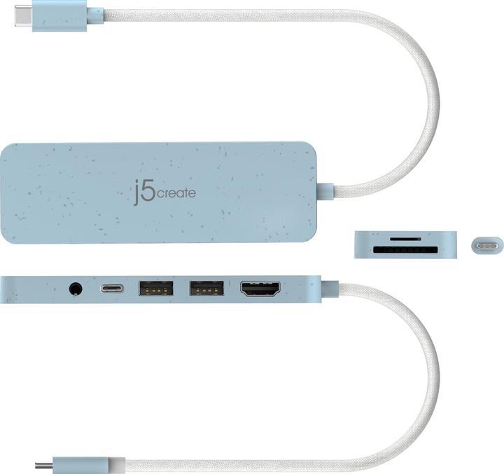 Produktbild j5Create JCD373EC-N Umweltfreundlicher USB-C®-Hub mit mehreren Anschlüssen und Power Delivery (USB-C, 6 Ports)