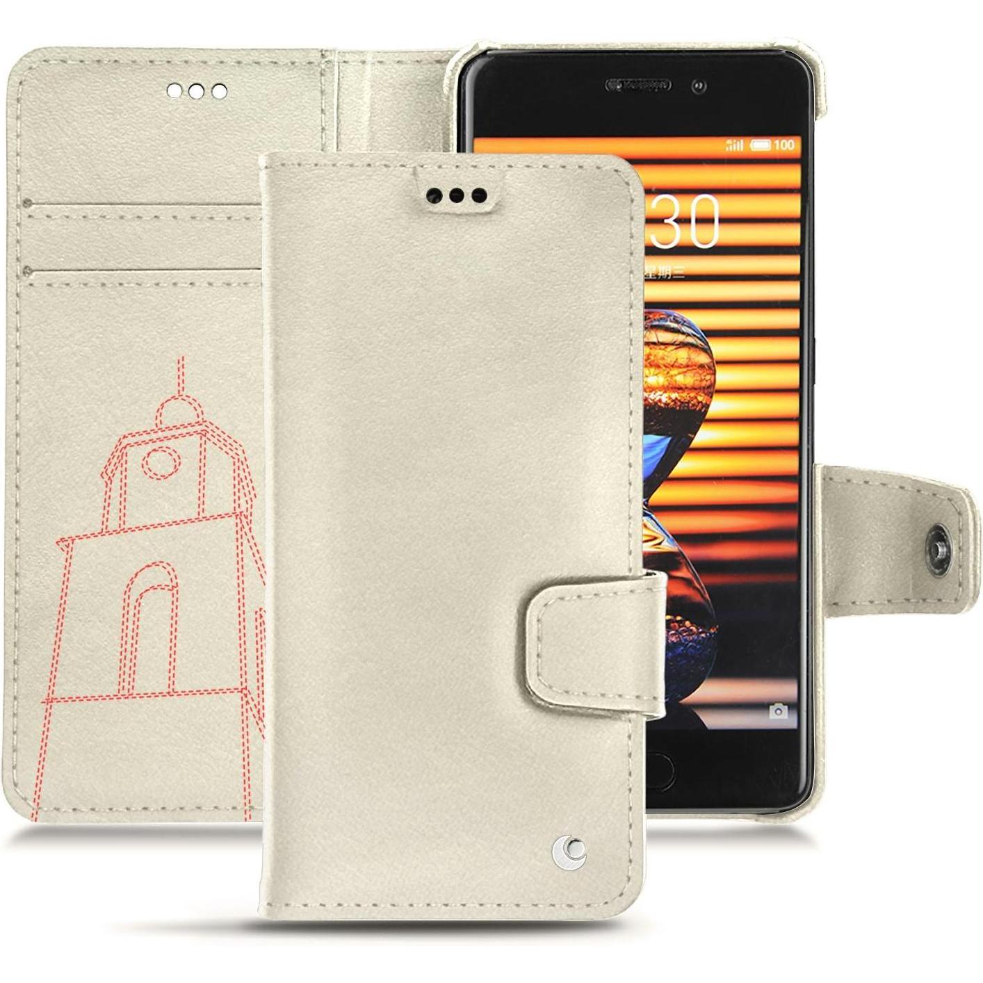 Noreve Lederschutzhülle Wallet (Meizu Pro 7 Plus), Smartphone Hülle, Weiss