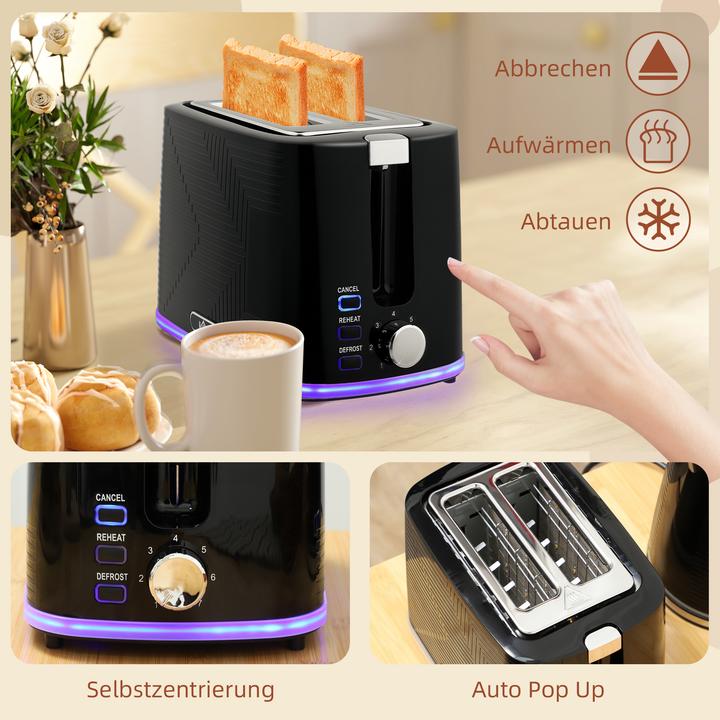 Produktbild Homcom Wasserkocher-Toaster-Set Stahl, Kunststoff Schwarz (1.70 l)