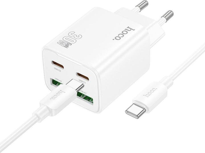 Produktbild Hoco Adapter charger 2 x Type C + 2 x USB A + cable Type C to Type C PD QC3.0 3A 30W N56 white (30 W, 4 Ports)