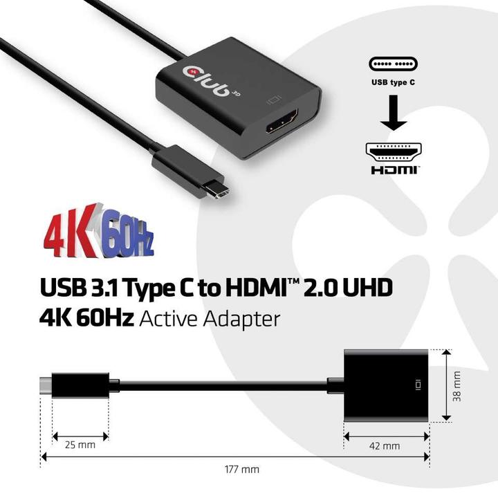 Actual product image Club 3D USB Typ-C zu (HDMI, 10 cm)