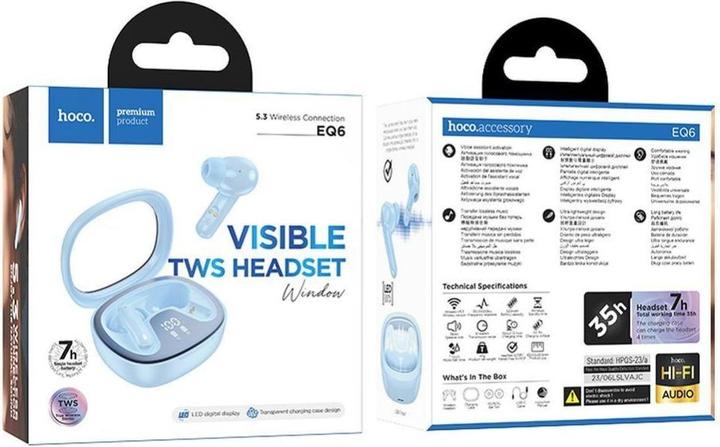 Actual product image Hoco Wireless headphones wireless bluetooth earphones TWS EQ6 blue (7 h, Wireless)