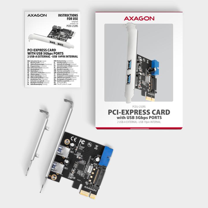 Immagine prodotto Axagon Scheda di espansione PCEU-232RS, PCIe 4.0 x1, 4x USB 3.0, 2x interno - nero