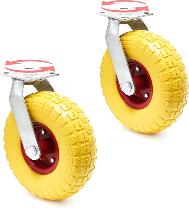 Wiltec Jeu 2x Roulettes pivotantes à direction Jaune 258 x 78 mm Jantes en métal increvables 150kg par roue