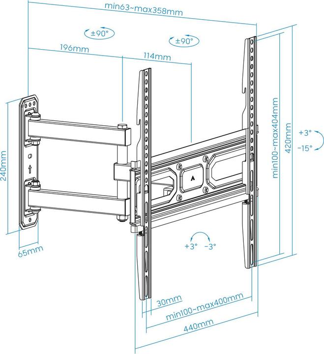 Actual product image Tooq Technology Soporte Pared Pantallas 32-55" Gira Incli Negro (Wall, 55", 35 kg)