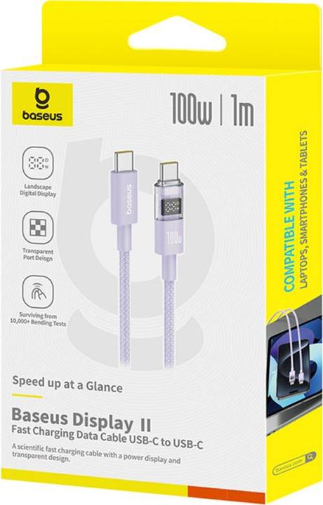 Image du produit Baseus Câble USB-C vers USB-C Display 2, 100W, 5A, 1m, pourpre (1 m, 100 W)