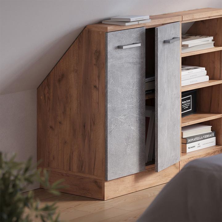 Produktbild Vichy Dachschrägenschrank Rion, Beton/Goldkraft Eiche/Goldkraft Eiche, mit 2 Türen (46 x 46 x 81.60 cm)