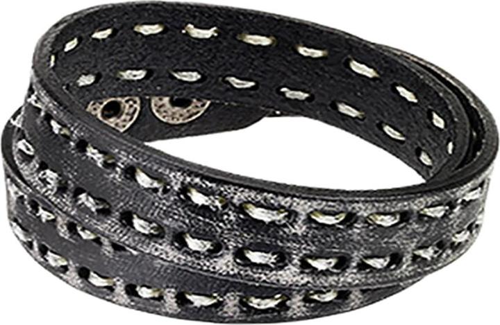 Actual product image Star Piercing Black leather strap with two rows of embroidery (without brass, Leather)