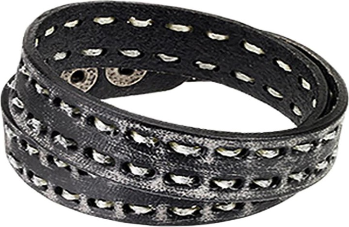 Produktbild Star Piercing Lederarmband schwarz mit zwei reihen Stickereien (Leder, ohne Messing)