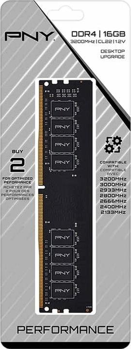 Image du produit PNY MD16GSD43200-TB, 16 GB, 1 x 16 GB, DDR4, 3200 MHz, 288-pin DIMM (1 x 16GB, 3200 MHz, RAM DDR4, DIMM)