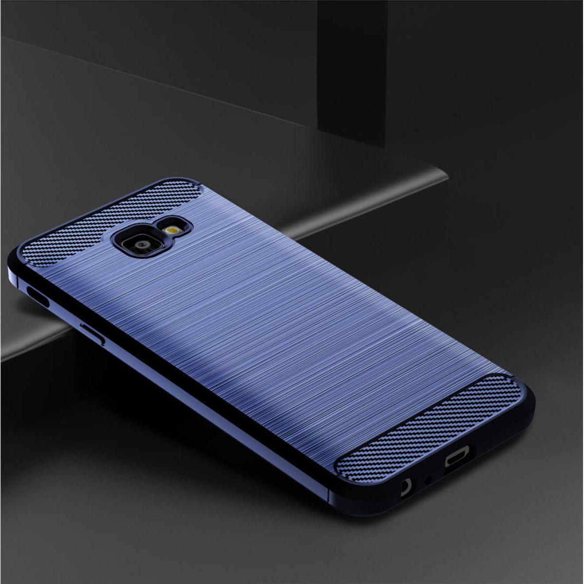 Thumbnail - König Design Hülle Handy Schutz für Samsung Galaxy J4 Plus Case Cover Bumper Carbon Etui Blau (Samsung Galaxy J4 Prime),...