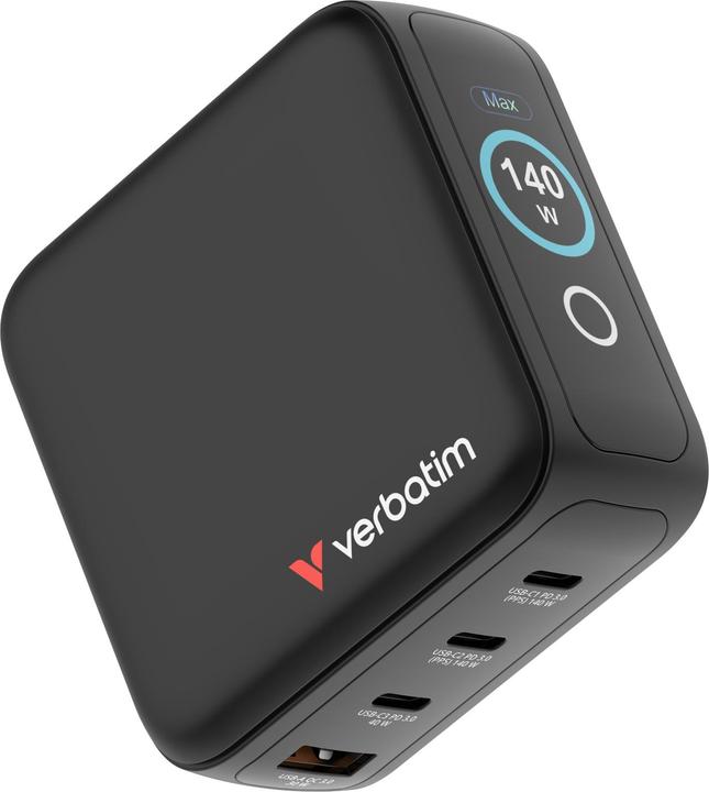 Actual product image Verbatim Mini GaN Charger 4 Port 140W w Display (EU/UK/US) (140 W, 4 ports)