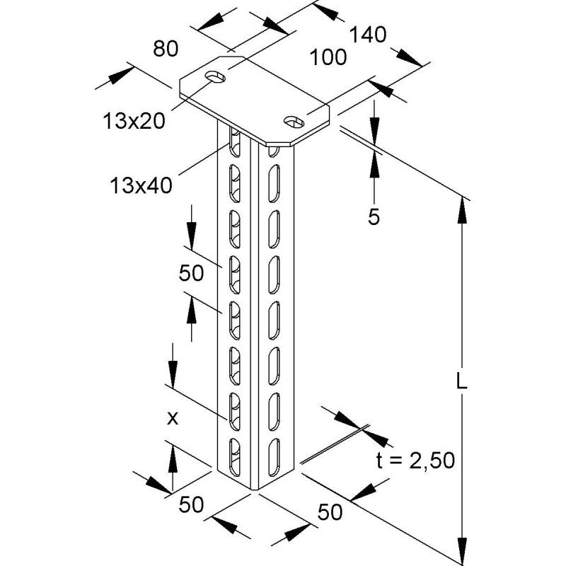 Thumbnail - Niedax NIE HU5050/900 Hängestiel U-Profil 50x50x900mm feuerverz.DIN EN ISO 1461, Elektronikzubehör + Gehäuse