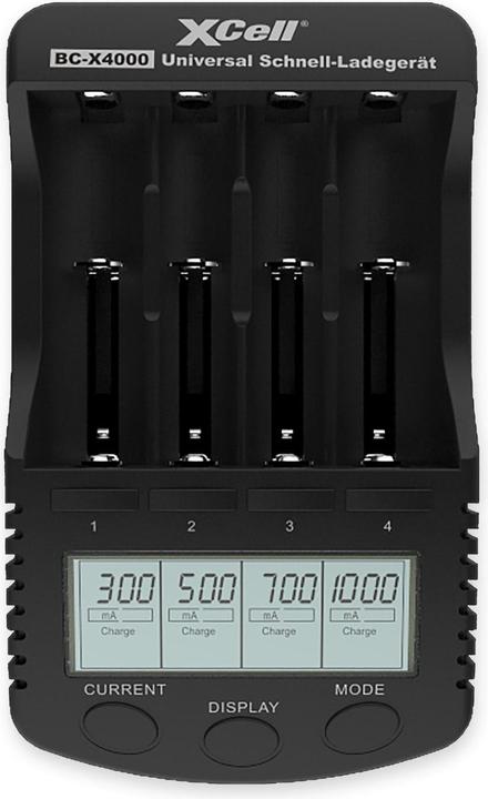 Actual product image XCell Quick Charger BC-X4000 Digital LCD (1 pcs., 14500, 16340, 17500, 18490, 18650, 26500, 26650, Sub-C, AA, AAA, RCR123A, Battery + charger)