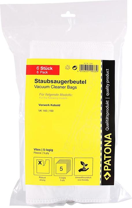 Actual product image Patona 6 hoover bags multilayer synthetic fleece for Vorwerk Kobold VK140 VK150 (6x)