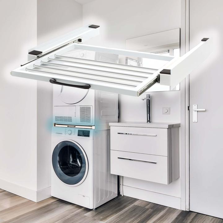 Actual product image Wiltec Intermediate installation frame Towel holder Connecting frame Dryer Washing machine