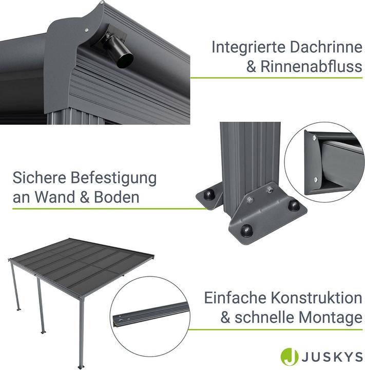 Image du produit Juskys Aluminium Terrassendach Borneo 4x3m mit Doppelsteg-Platten - Dunkelgrau