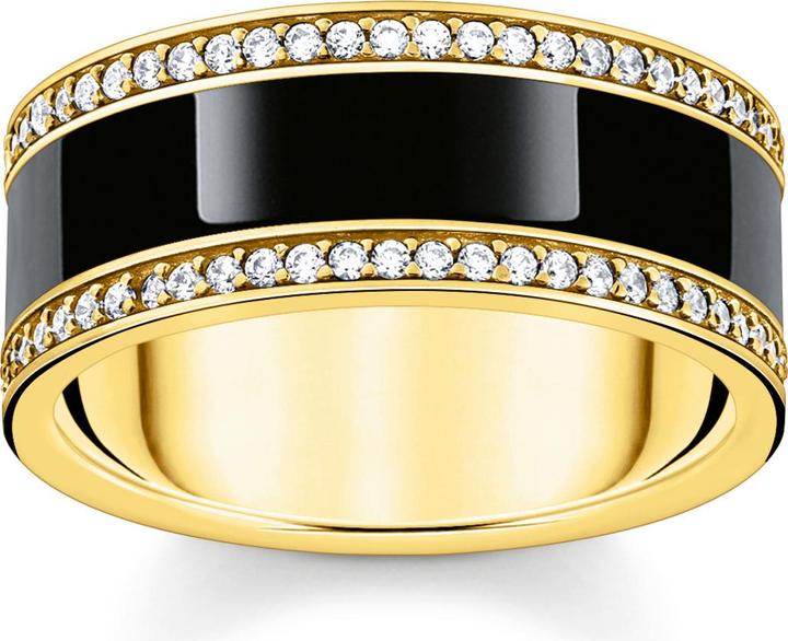 Produktbild Thomas Sabo Bandring mit schwarzer Kaltemaille und weissen Steinen vergoldet (60, 925 Silber)