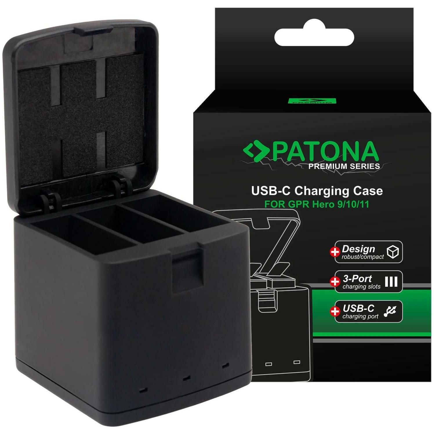 Patona Batterie di ricambio Triplo caricatore USB, Accessori action cam, Nero