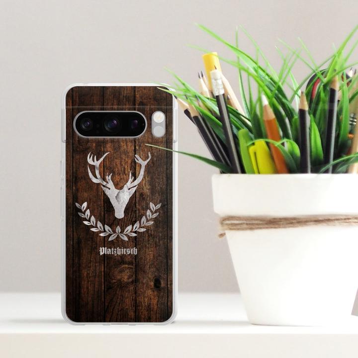 Actual product image DeinDesign Silikon Hülle für Google Pixel 8 Pro Handyhülle Case Smartphone Schutzhülle Hirsch Holz Holzoptik (Google Pixel 8 Pro)