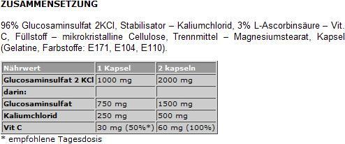 Nutritional values and ingredients Olimp Sport Nutrition Glucosamine 1000 (60 Caps) (138 g)
