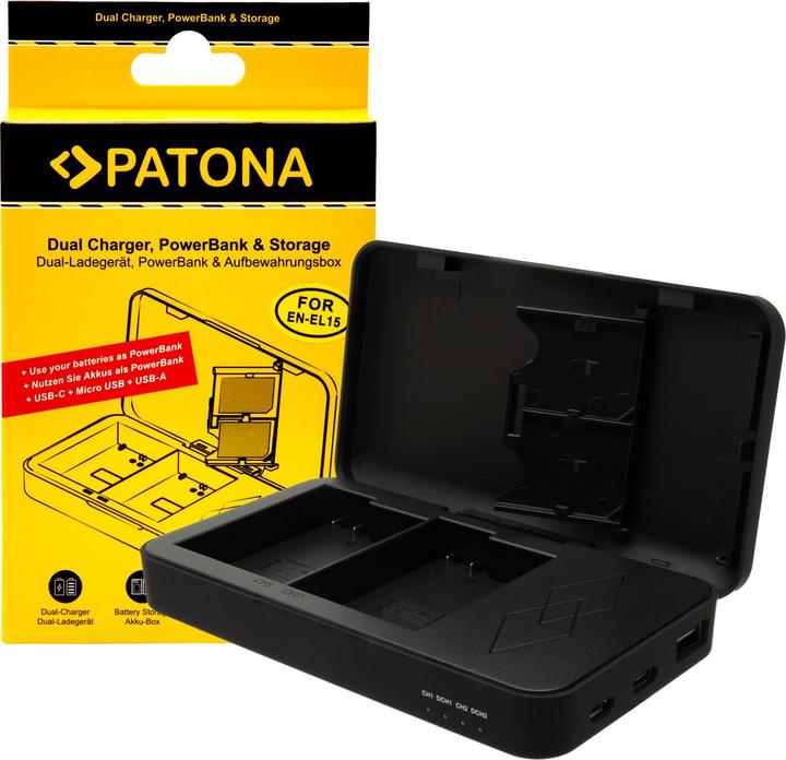 Patona Chargeur double EN-EL15 Banque de puissance (Chargeur de batterie d'appareil photo)