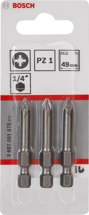 Produktbild Bosch Professional Zubehör Schrauberbit Extra-Hart PZ 1, 49 mm, 3er-Pack (Kreuz Pozidriv PZ)