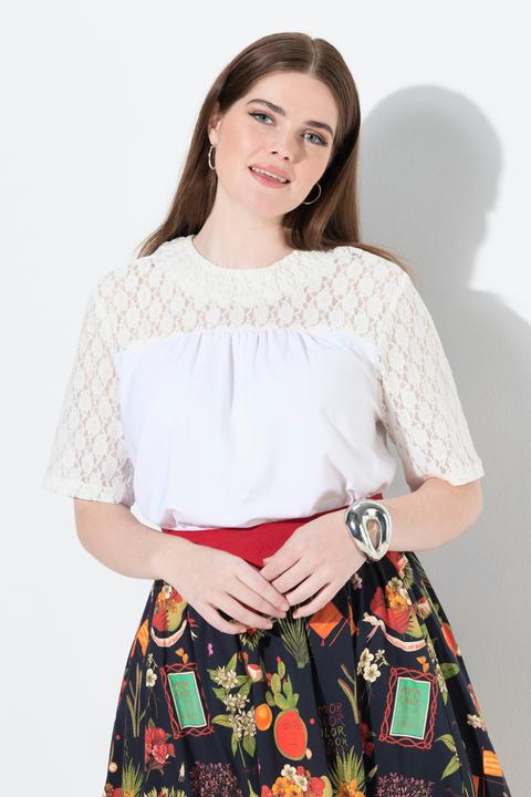 Immagine prodotto Ulla Popken T-shirt con pizzo, collo alto e mezze maniche (42, 44)