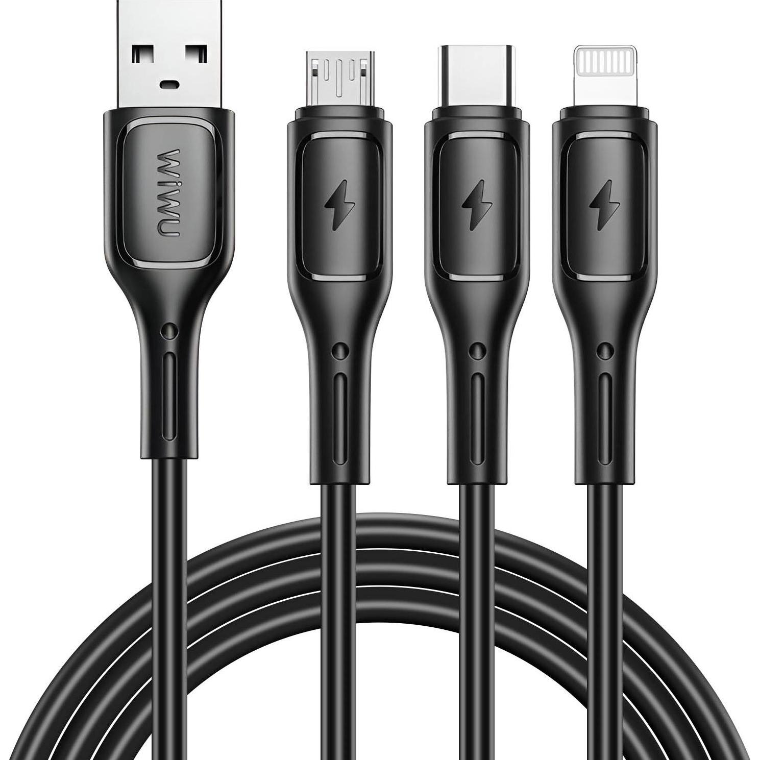 Wiwu Starlink Series 3.1A 3in1 kabel Wi-C045E A-C+L+M Zwart (1 m), USB-kabel