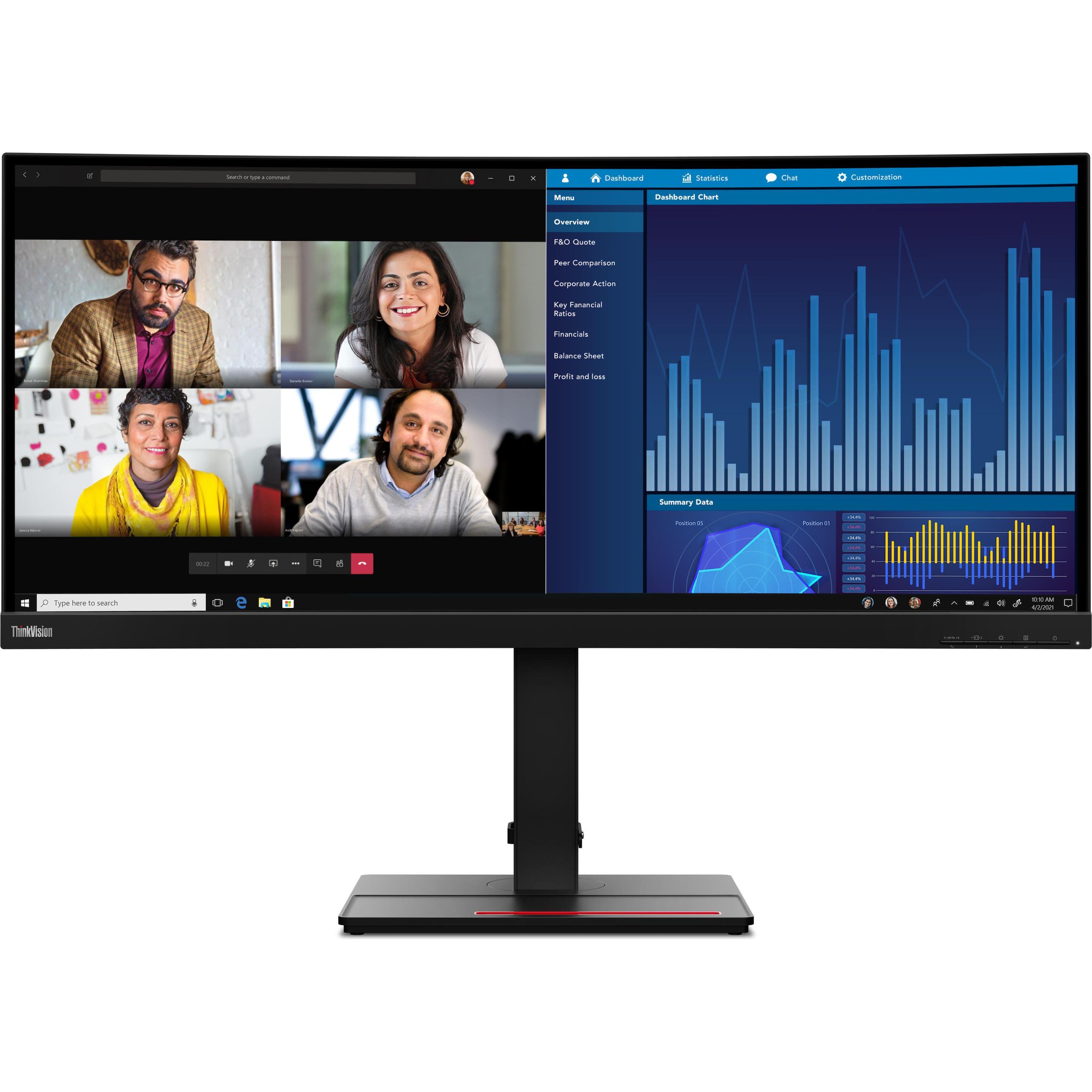 Lenovo ThinkVision P34w-20 (3440 x 1440 Pixel, 34.10"), Monitor, Schwarz