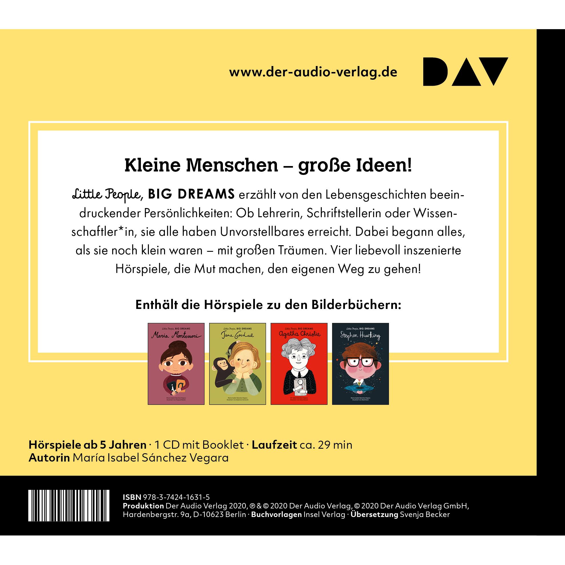 Thumbnail - Little People, Big Dreams – Teil 1: Maria Montessori, Jane Goodall, Agatha Christie, Stephen, Hörbücher von María Isabel...