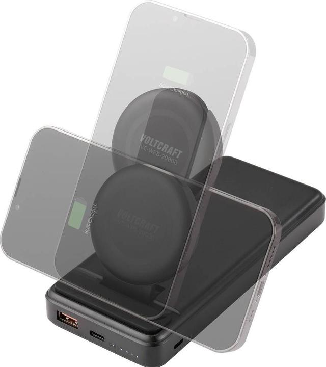 Image du produit Voltcraft VC-WPB-20000 Powerbank 20000 mAh Qi Wireless Charging, Power Delivery Li-Ion noir Stat (20000 mAh, 74 Wh)