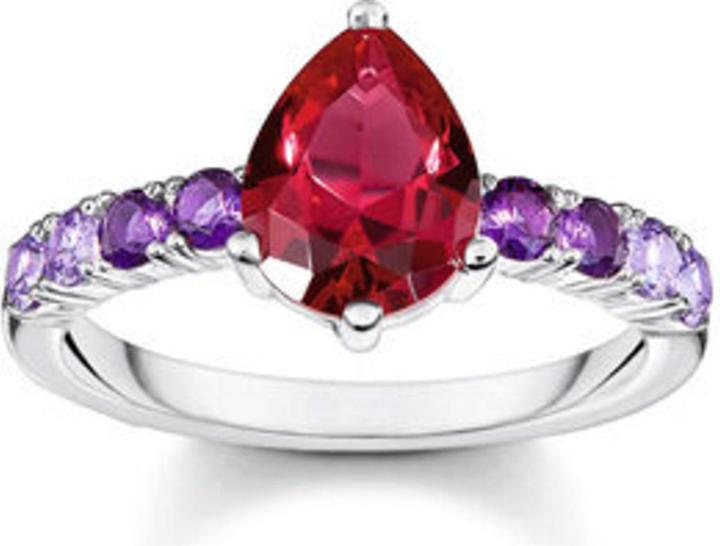 Immagine prodotto Thomas Sabo Anello solitario con pietra rossa a forma di goccia, argento (54, 925 Argento)