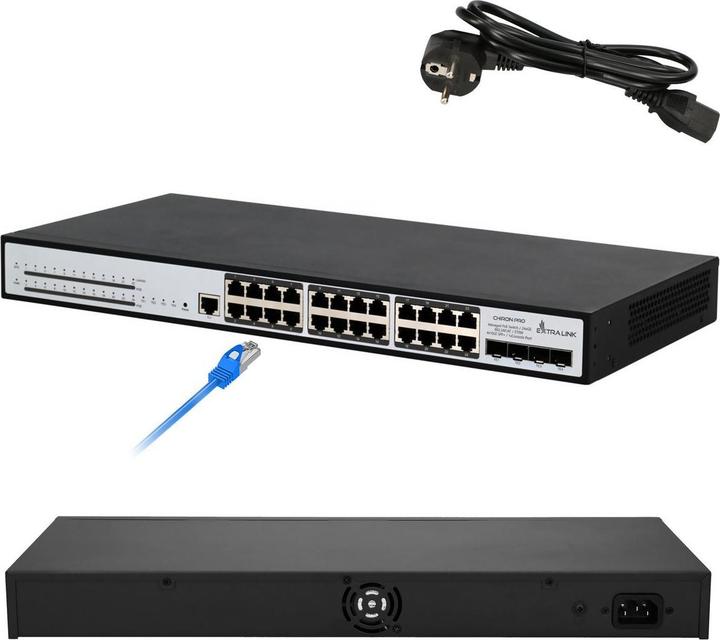 Productafbeelding Extralink Chiron Pro | PoE Switch | 24x RJ45 /s PoE, 4x SFP+, L3, beheerd (24 ports)