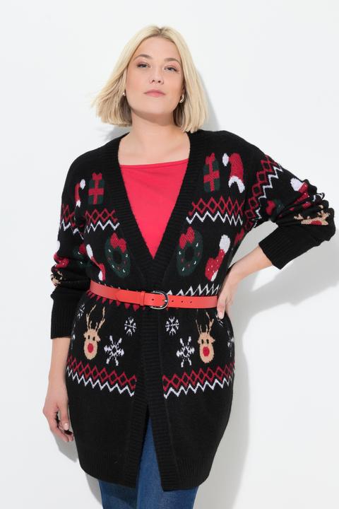 Produktbild Ulla Popken Long-Strickjacke, Weihnachten, V-Ausschnitt, Langarm (62)