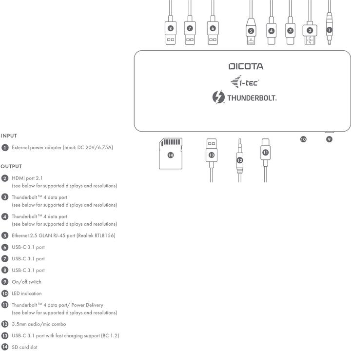 Immagine prodotto Dicota Docking Station 10in1 8K TB4/HDMI PD 96W CH (USB-C, 10 porte)