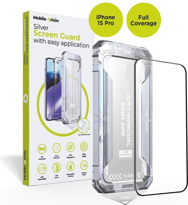 Actual product image Mobile Origin Yellow Screen Guard with easy application (1 pcs., Apple iPhone 15 Pro)