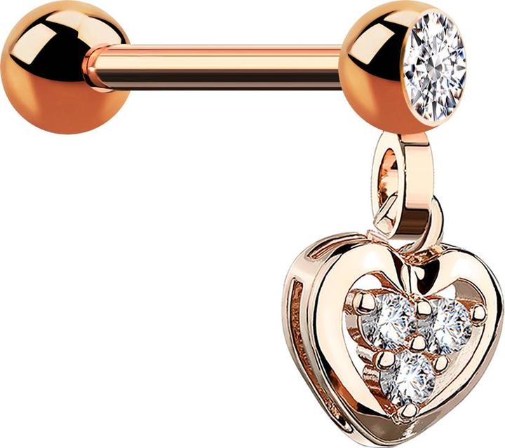 Produktbild Star Piercing Micro Barbell rosegold mit Anhänger Herz und Kristall (Messing, Chirurgenstahl 316L)