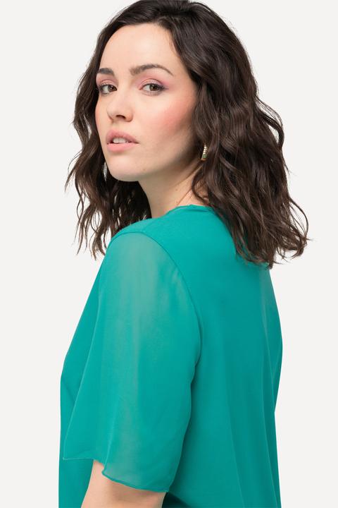 Produktbild Ulla Popken T-Shirt, Chiffon-Blende, V-Ausschnitt, Chiffon-Halbarm (56)